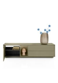 Trentino, Lowboard 180 cm. - 1-deur + 2-laden + 1-niche - mdf gelakt - Olijf - Afbeelding 3
