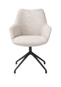 Mats, armstoel aluminium frame 4-poots - draaibaar rough off black - stof Luton - Creme