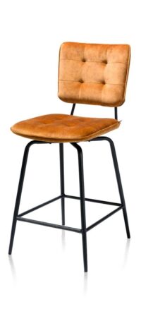 Manou, chaise de bar - off black - tissu Karese - Jaune ocre - Image 2