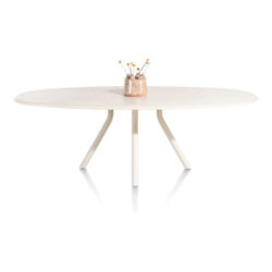 Lund, table ovale 240 x 120 cm. - stone-skin - pied central long - Nebbia