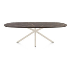 Caletta, table ovale 240 x 105 cm. - plateau en HPL Primo Laminato - pied central en croix cr&egrave;me - Marble brown