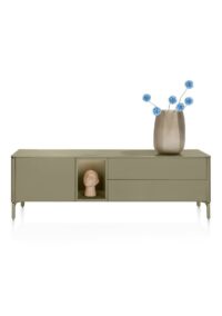 Trentino, Lowboard 180 cm. - 1-deur + 2-laden + 1-niche - mdf gelakt - Olijf