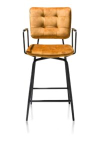 Manou, chaise de bar avec accoudoirs - off black - tissu Karese - Jaune ocre