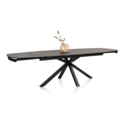 Montello, table à rallonge 200 x 100 cm. (+ 2 x 50) - pied central - plateau en ceramique - noir
