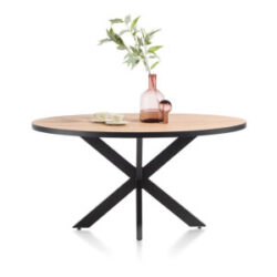 Avalox, eetkamertafel rond 150 x 120 cm - kleur oak natural vintage - centrale poot
