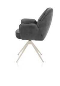 Bell, chaise à accoudoirs - piétement crème - pivotante - relax - confort ressorts - tissu Calabria - Anthracite - Image 3