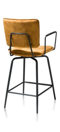 Manou, chaise de bar avec accoudoirs - off black - tissu Karese - Jaune ocre - Image 3