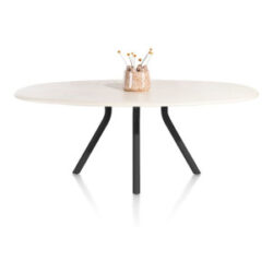 Lund, table ovale 210 x 120 cm. - stone-skin - pied central long - Noir nebbia