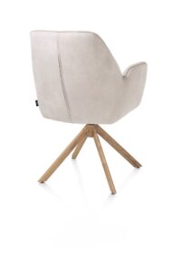 Bell, chaise à accoudoirs - piétement aspect chêne - pivotante - confort ressorts - tissu Calabria - Caillou - Image 3
