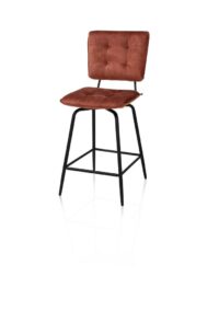 Manou, chaise de bar haut - off black - tissu Karese - cuivre - Image 2