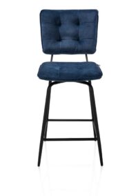 Manou, chaise de bar haut - off black - tissu Karese - Bleu fonce