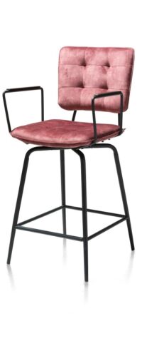 Manou, chaise de bar avec accoudoirs - off black - tissu Karese - Burgundy red - Image 2