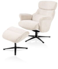 Lazaro, relaxfauteuil met poef - stof Livigno - Creme - Afbeelding 3