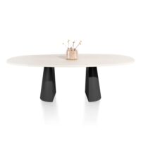 Lund, table ovale 240 x 120 cm. - stone-skin - pied cone - Noir nebbia