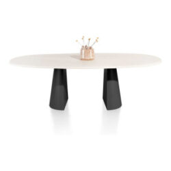 Lund, table ovale 240 x 120 cm. - stone-skin - pied cone - Noir nebbia