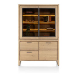 Nystead, vaisselier 140 cm. - 1-porte + 2-portes verres + 2-tiroirs (+ LED)