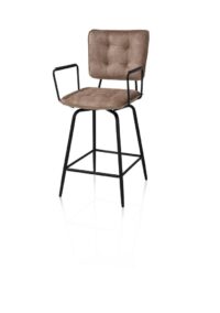 Manou, chaise de bar avec accoudoirs - off black - tissu Karese - Camel - Image 2