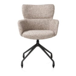 Sage, chaise à accoudoirs + roulettes - pietement aluminium rough off black - tissu Luton - cuivre