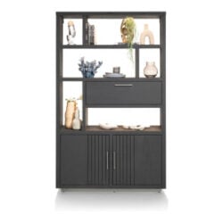 Pavie, bergkast open 125 cm - 2-deuren + 1-klep + 6-niches (+ LED) - castle black