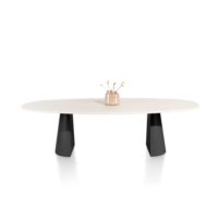 Lund, table ovale 270 x 120 cm. - stone-skin - pied cone - Noir nebbia