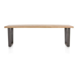 Metalox, table 270 x 100 cm - bords effet tronc d\'arbre + V-forme pied metal