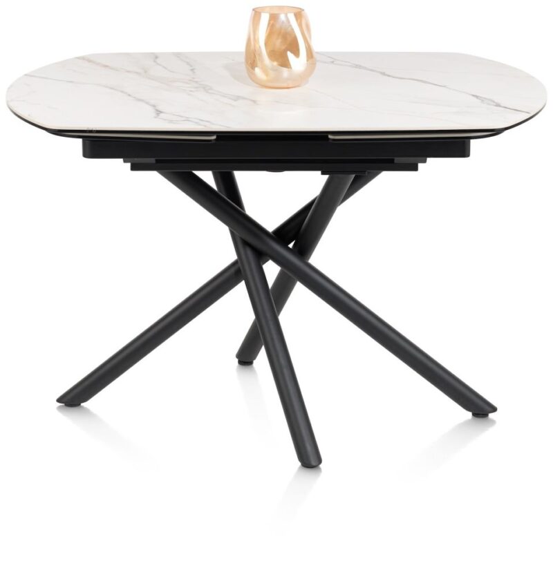 Preston, Uitschuiftafel 120 (+ 2 X 30) X 90 Cm - Centrale Poot - Keramiek Op Glas - Wit - Afbeelding 3