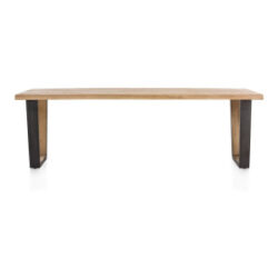 Metalox, table 270 x 100 cm - bords effet tronc d\'arbre + V-forme pied metal / bois