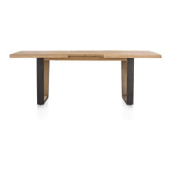 Metalox, table à rallonge 160 (+ 50) x 100 cm - bords effet tronc d\'arbre + V-forme pied metal / bois