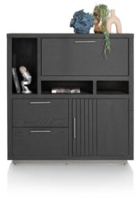 Pavie, armoire 125 cm - 1-porte + 2-tiroirs + 1-porte rabattante + 3-niches (+ LED) - castle black
