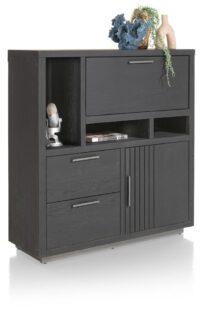 Pavie, armoire 125 cm - 1-porte + 2-tiroirs + 1-porte rabattante + 3-niches (+ LED) - castle black - Image 2