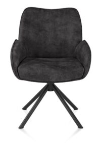 Riley, chaise &agrave; accoudoirs - pi&eacute;tement noir 4 pieds - pivotante - confort ressorts - tissu Taurus - caillou - off black