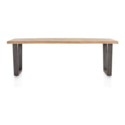 Metalox, table 250 x 100 cm - bords effet tronc d\'arbre + V-forme pied metal