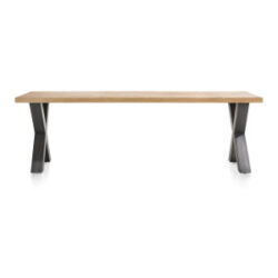 Metalox, table 270 x 100 cm - bords effet tronc d\'arbre + X-forme pied metal