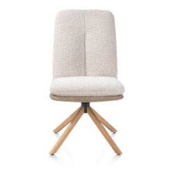 Theros, Chaise de salle &agrave; manger 4 pieds en ch&ecirc;ne naturel avec syst&egrave;me relax - pivotante - tissu oregon/s&eacute;ville - beige