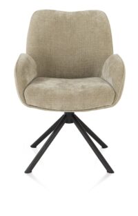 Riley, armstoel 4-poots zwart frame met relaxsysteem - draaibaar + pocket - stof Cadiz - koper - Olijf