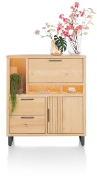Pavie, armoire 125 cm - 1-porte + 2-tiroirs + 1-porte rabattante + 3-niches (+ LED) - natural