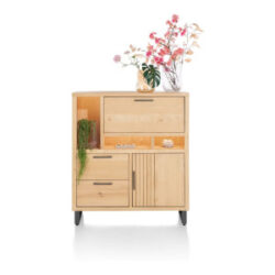 Pavie, highboard 125 cm - 1-deur + 2-laden + 1-klep + 3-niches (+ LED) - natural