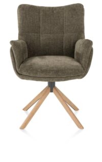 Juna, chaise &agrave; accoudoirs - pi&eacute;tement ch&ecirc;ne avec function relax - pivotante - tissu Livigno - Vert fonce