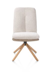 Theros, Chaise de salle à manger 4 pieds en chêne naturel avec système relax - pivotante - tissu oregon/séville - beige