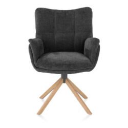 Juna, chaise &agrave; accoudoirs - pi&eacute;tement ch&ecirc;ne avec function relax - pivotante - tissu Livigno - Anthracite