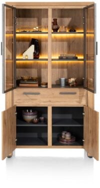 Delmonte, vitrine 110 cm - 2-glasdeuren + 2-deuren + 1-lade (+ LED) - Afbeelding 3