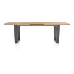 Metalox, table à rallonge 190 (+ 50) x 100 cm - bords effet tronc d\'arbre + V-forme pied metal