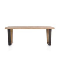 Metalox, table 230 x 100 cm - bords effet tronc d\'arbre + V-forme pied metal / bois