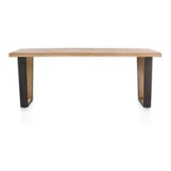 Metalox, table 230 x 100 cm - bords effet tronc d\'arbre + V-forme pied metal / bois