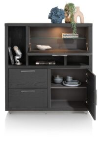 Pavie, armoire 125 cm - 1-porte + 2-tiroirs + 1-porte rabattante + 3-niches (+ LED) - castle black - Image 3