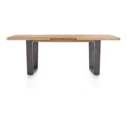 Metalox, table à rallonge 160 (+ 50) x 100 cm - bords effet tronc d\'arbre + V-forme pied metal
