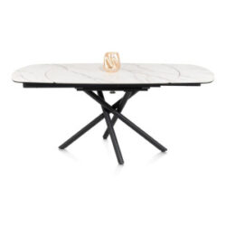 Preston, uitschuiftafel 120 (+ 2 x 30) x 90 cm - centrale poot - keramiek op glas - wit