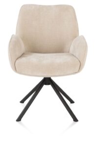 Riley, armstoel 4-poots zwart frame met relaxsysteem - draaibaar + pocket - stof Cadiz - koper - Creme