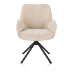 Riley, armstoel 4-poots zwart frame met relaxsysteem - draaibaar + pocket - stof Cadiz - koper - Creme