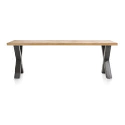 Metalox, eetkamertafel 250 x 100 cm - met rand boomschors + X-vorm metalen poot